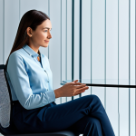 A professional individual, fully clothed in modest business attire, sits calmly interacting with a translucent, ethical AI interface in a modern, serene digital environment. The interface displays soft, abstract visualizations representing personalized and supportive data, enhancing digital well-being. The atmosphere is tranquil and focused, emphasizing a beneficial technological connection. perfect anatomy, correct proportions, natural pose, well-formed hands, proper finger count, natural body proportions, professional photography, high resolution, soft lighting, safe for work, appropriate content, fully clothed, professional.