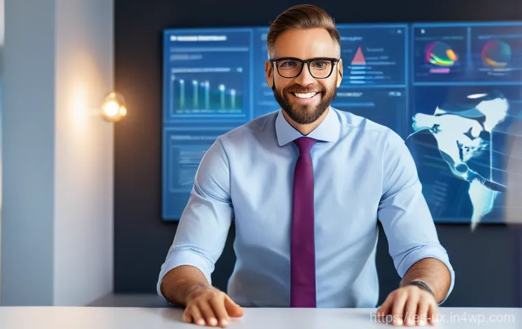 사용자 피드백을 통한 공감 기반 UX 개선 - A professional (age 30s-40s, business casual attire) stands in a brightly lit, modern digital worksp...