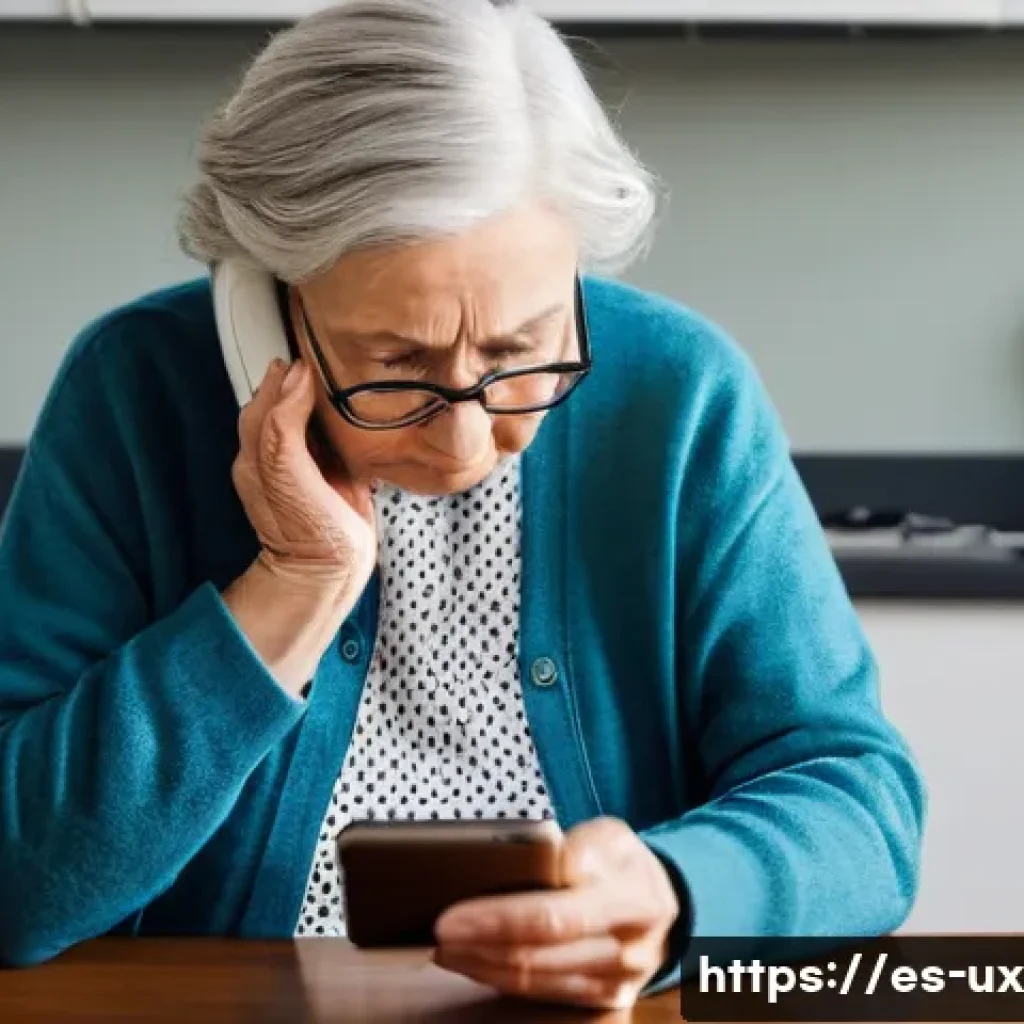 공감 기반 UX 사례 분석 - **Prompt 1: Elderly Woman Struggling with a Mobile Banking App**
    A detailed, realistic portrayal...