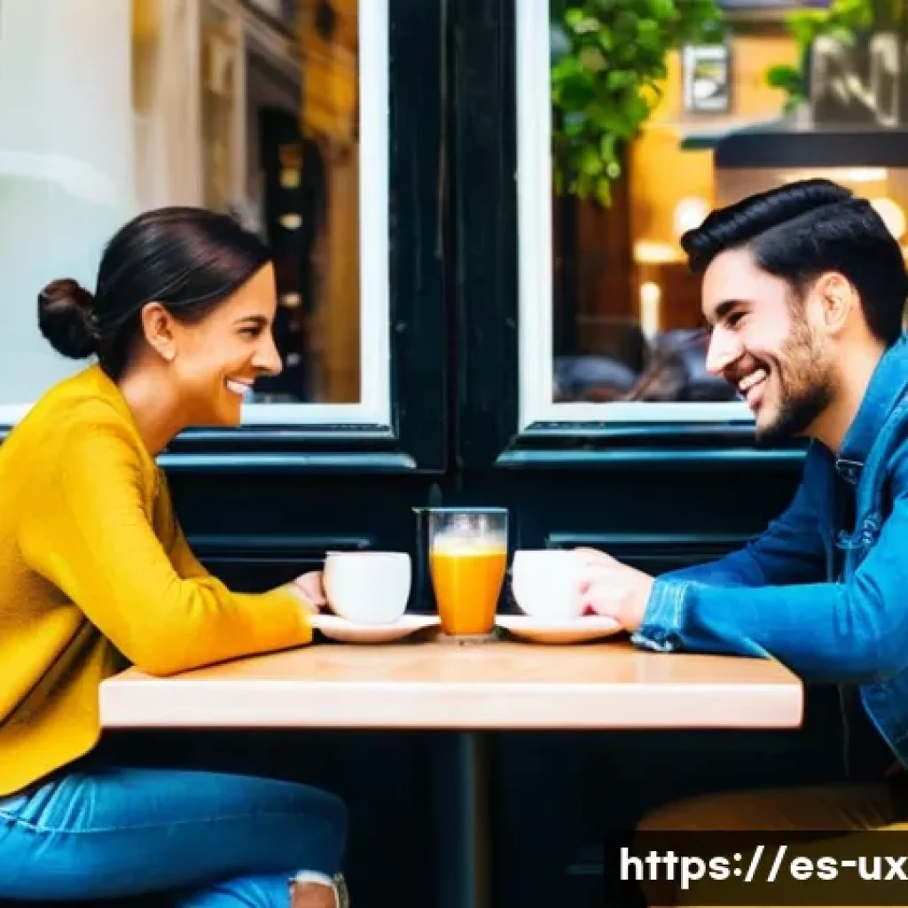 사용자 조사에서의 공감적 접근법 - A cozy urban café scene in Madrid during a sunny morning, featuring diverse customers enjoying coffe...