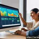 사람 중심 디자인 원칙 - A warm, modern digital workspace scene featuring a diverse group of Latin American professionals col...